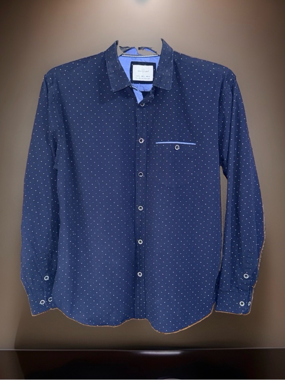 Craft + Flow Men’s Navy Micro-Arrows Long-Sleeve Casual Button-Down Shirt-L-EC